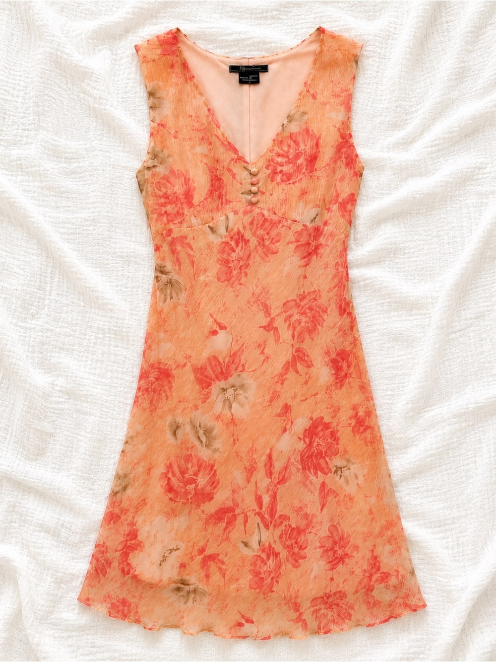 Y2K Vintage Sleeveless Floral Button Front V-Neck Slip Midi Dress